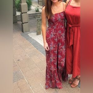 American Eagle Red Floral Jumpsuit